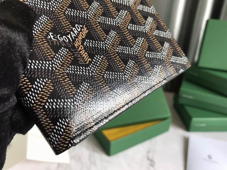 Cartera Goyard de Cuero Premium Color Negro con detalles en Dorado