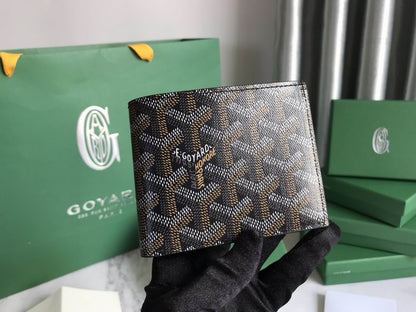 Cartera Goyard de Cuero Premium Color Negro con detalles en Dorado