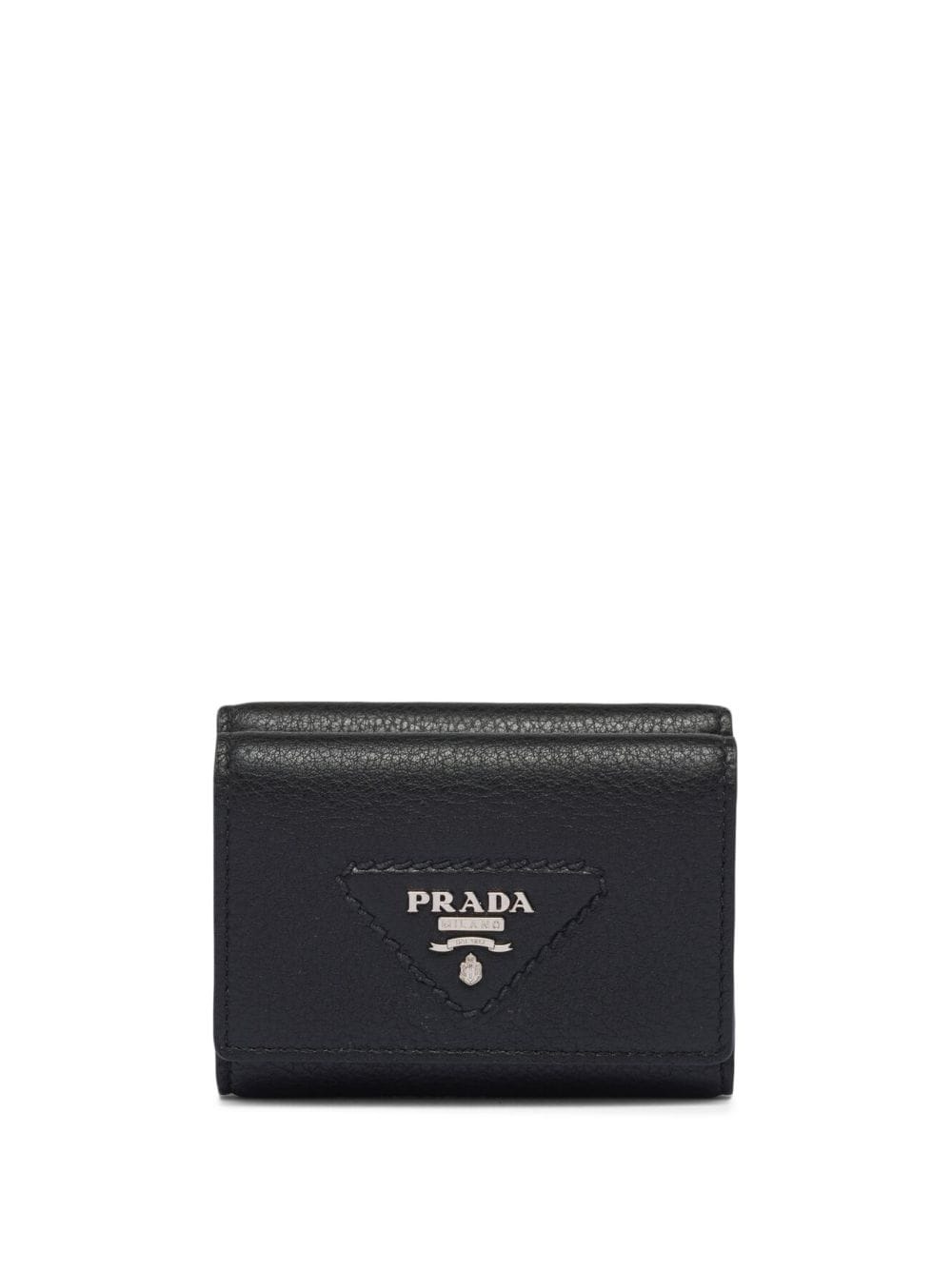 Prada cartera plegable con placa del logo