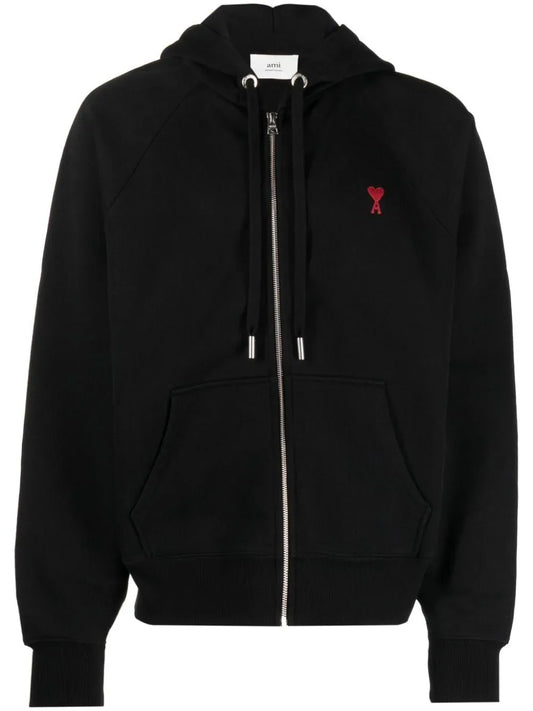 AMI Paris hoodie con logo bordado y cierre